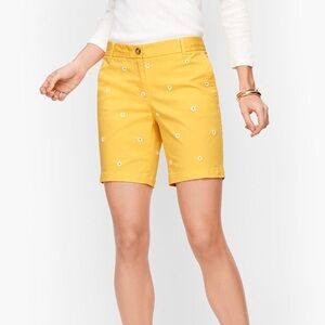 NEW Talbots Relaxed Chino Short Yellow w/Embroidered Daisies Cotton-Spandex